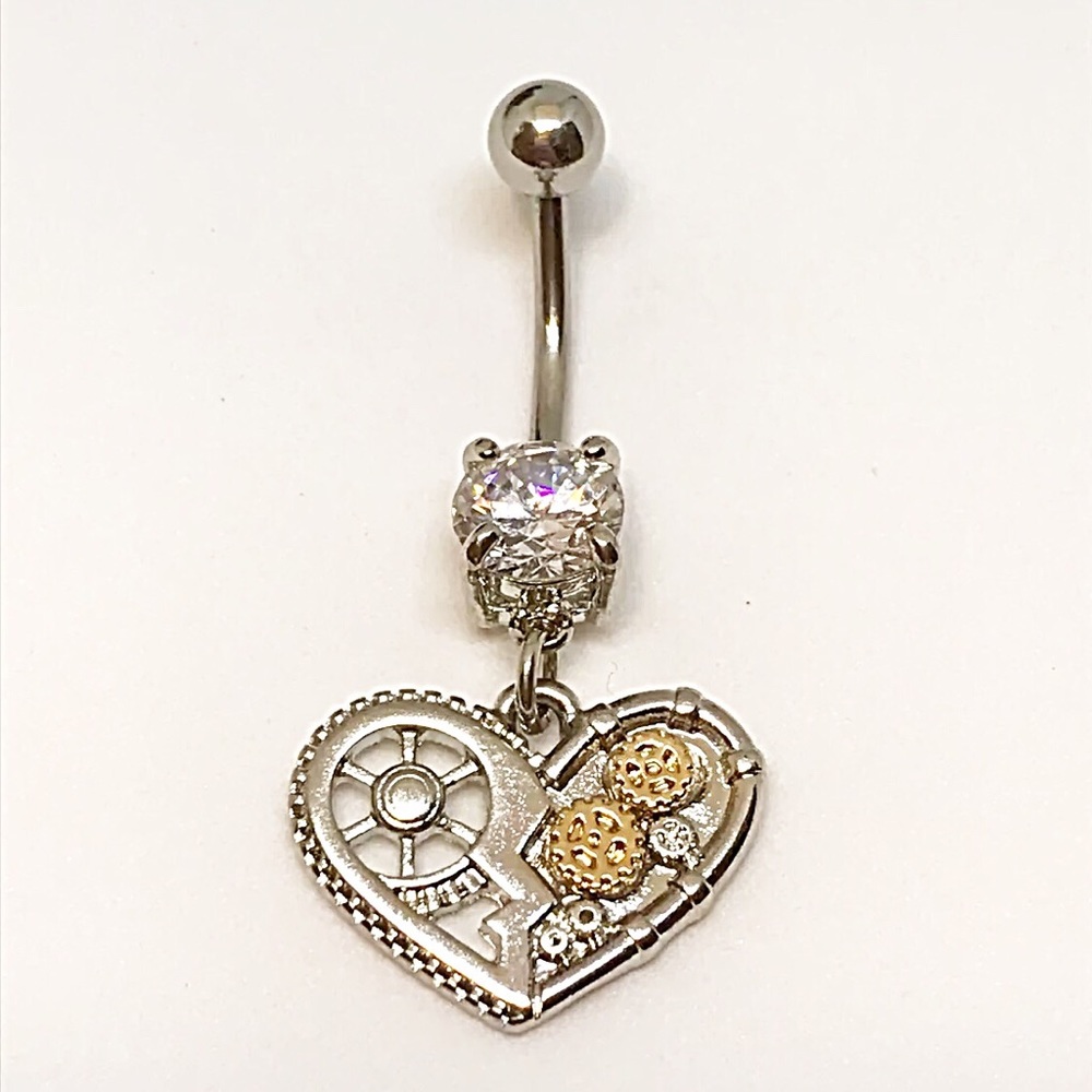 Navel Ring with Steampunk Heart Dangle